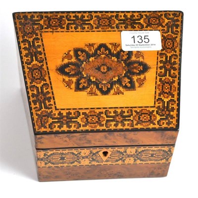 Lot 135 - Tunbridgeware stationary box, with floral decoration, 17cm wide