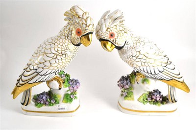 Lot 170 - Pair of 20th century Continental porcelain cockatoos, 31cm high