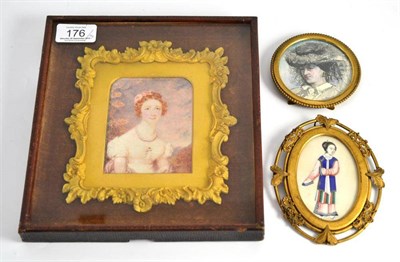 Lot 176 - A 19th century watercolour portrait of a lady in a gilt insert frame; Chinese portrait of a lady on