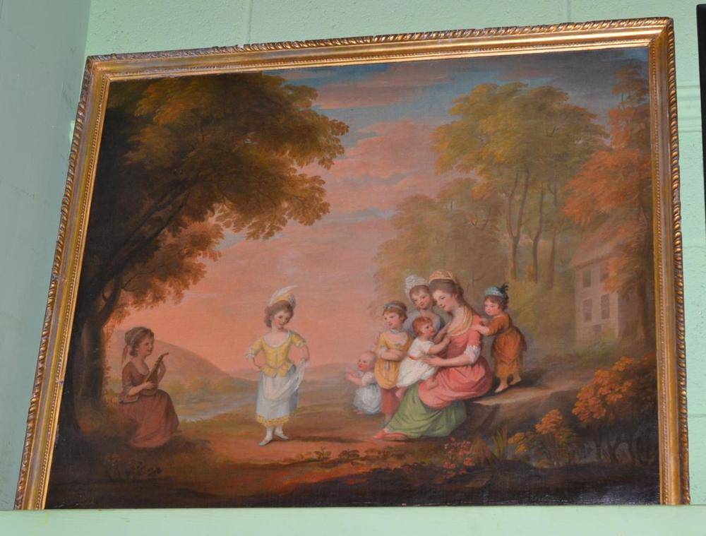 Lot 1092 - Attributed to Katherine Read (1723-1778) Mother and children at leisure in a landscape, oil on...