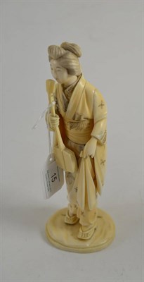 Lot 15 - A 19th century Japanese Meiji period carving of a Bijin and Samisen, 20cm high