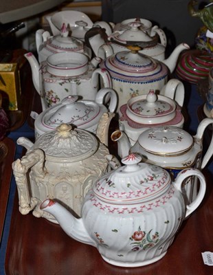 Lot 52 - A Factory Z porcelain teapot and cover, eight various Newhall and similar teapots and seven covers