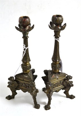 Lot 59 - Pair of late 19th century bronze candlesticks, 26cm high