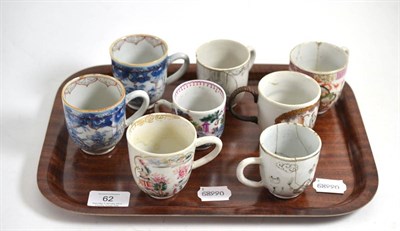 Lot 62 - Four 18th century European decorated Chinese coffee cups and three European subject examples (7)