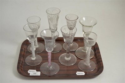 Lot 64 - A Dutch colour twist wine glass and seven 18th century wine glasses