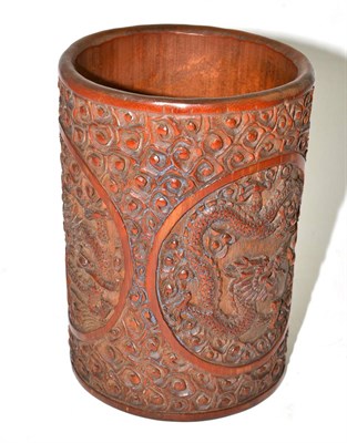 Lot 74 - A Chinese bamboo brush pot, 18cm high