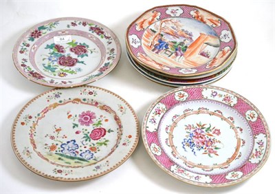 Lot 84 - Six Chinese famille rose plates and two Chinese export plates