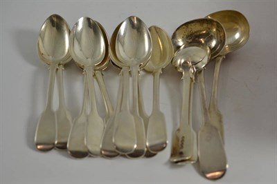 Lot 134 - Twelve silver dessert spoons and two silver sauce ladles