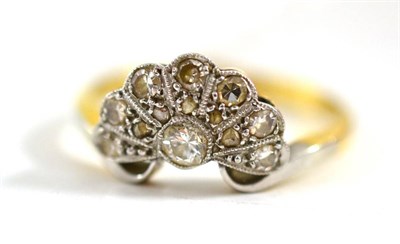 Lot 142 - A diamond set fan shaped ring, set with brilliant cut, eight-cut and rose cut diamonds, in...