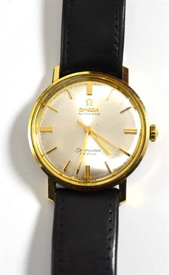 Lot 155 - A gold plated and steel automatic centre seconds wristwatch, signed Omega, model Seamaster De...