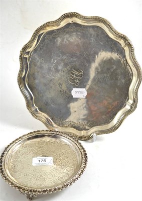 Lot 175 - A silver waiter with flat chased decoration, Sheffield 1825 and a white metal salver with...