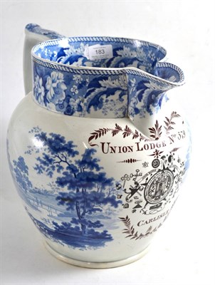 Lot 183 - An early 19th century large Turner pearlware Masonic jug, inscribed ";UNION LODGE No.579...