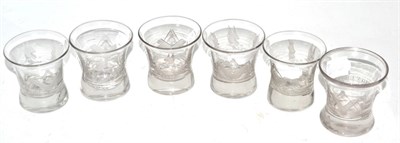 Lot 189 - Set of six 19th century Masonic firing glasses, 6.5cm high