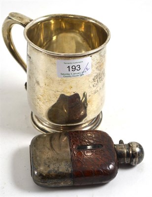 Lot 193 - A hip flask with silver mounts and pull-off cup, Sheffield 1927/1928, together with a silver...