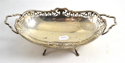 Lot 197 - A George VI twin-handled pierced silver oval basket, Roberts & Belk, Sheffield (date letter worn)