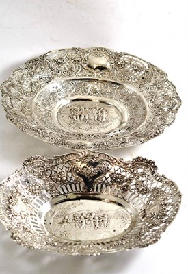 Lot 206 - Pair of pierced and foliate decorated oval dishes, stamped '830'