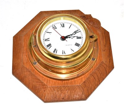 Lot 216 - A Robert ";Mouseman"; Thompson of Kilburn oak wall clock, 18.5cm wide