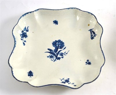 Lot 218 - First period Worcester porcelain square dish, circa 1775, printed with the Gilli flower...