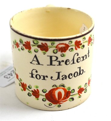 Lot 243 - Creamware Christening mug 'A Present for Jacob', 7cm high