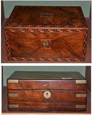 Lot 251 - A 19th century rosewood hinged box and a walnut and parquetry hinged box