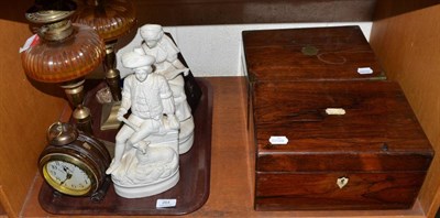 Lot 264 - Two 19th century rosewood hinged boxes, pair of Parian figures, metronome, alarm clock, pair of...