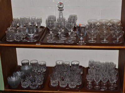 Lot 279 - Two shelves of glass including Stuart drinking glasses, tumblers, etc