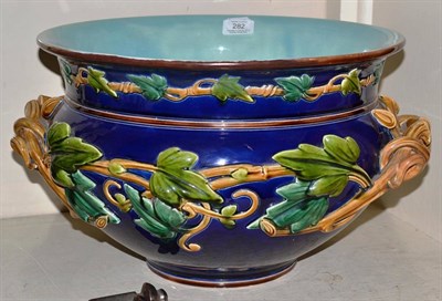 Lot 282 - A Sarreguemines majolica jardiniere (a.f.) 39cm diameter