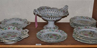 Lot 287 - # An English porcelain floral decorated dessert service comprising comport, twin handled...