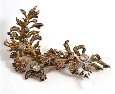 Lot 303 - A rose cut diamond set spray brooch, possibly European?, the diamonds in yellow claw and collet...