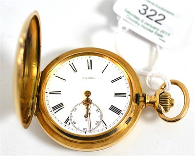 Lot 322 - A full hunting cased keyless pocket watch, signed Billodes, circa 1900, lever movement,...