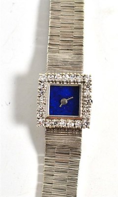 Lot 325 - A lady's 9ct white gold and diamond set wristwatch, circa 1965, lever movement signed Milner,...