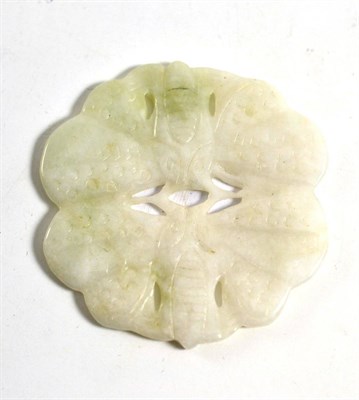 Lot 329 - Carved jade pendant, 5cm diameter