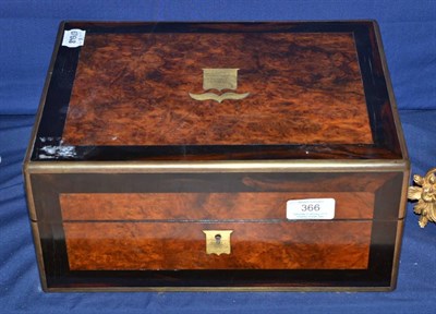 Lot 366 - Victorian walnut and ebonised box with plated fittings, 30cm wide