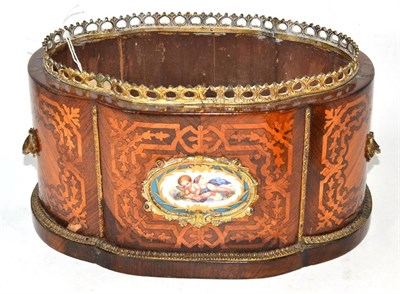 Lot 378 - A 19th century French kingwood marquetry ormolu-mounted and porcelain inset jardiniere, 32cm...