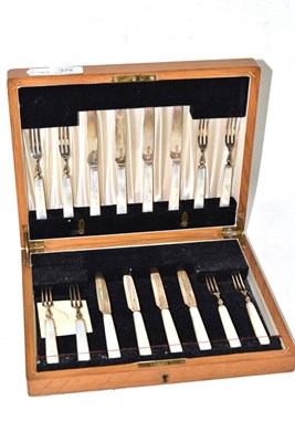 Lot 379 - Eight place silver and mother-of-pearl fruit set, boxed