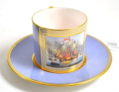 Lot 395 - A S.D Nowacki coffee can and saucer, painted with a naval battle scene