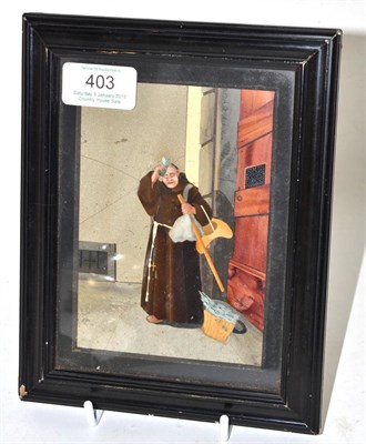 Lot 403 - Pietra dura panel of a monk (a.f.) 14cm by 10cm