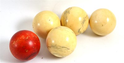 Lot 405 - Five Victorian ivory snooker balls