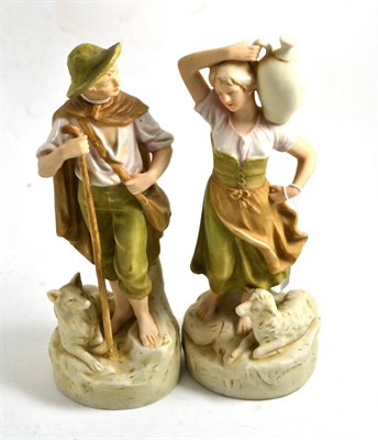 Lot 412 - Pair of Royal Dux figures modelled as shepherd and shepherdess, 25cm high