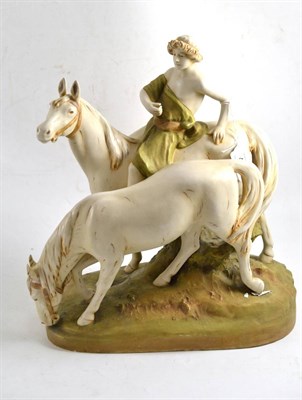 Lot 425 - Royal Dux classical figure with two horses, 35cm high