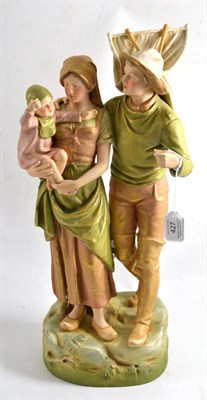 Lot 427 - Royal Dux figure group modelled as a fisherman, wife and child, 49cm high