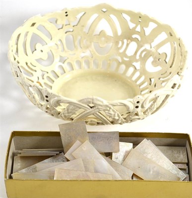 Lot 429 - A Wedgewood creamware basket containing a quantity of engraved mother-of-pearl counters