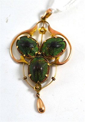 Lot 440 - An early 20th century scarab beetle pendant, measures 3.4cm by 6cm