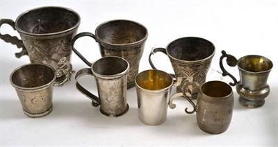 Lot 442 - Eight miniature Continental tankards of assorted sizes