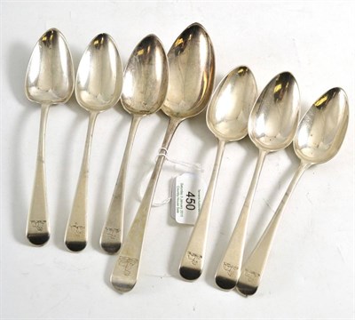 Lot 450 - A set of six provincial silver dessert spoons, Robert Cattle, York circa 1810, Old English pattern