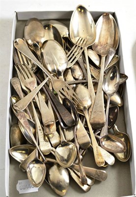 Lot 467 - A collection of mostly George III silver flatware, many pieces baring crests, including...