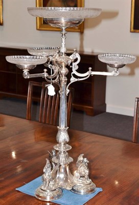 Lot 516 - Large Victorian electroplated centrepiece with four glass dishes