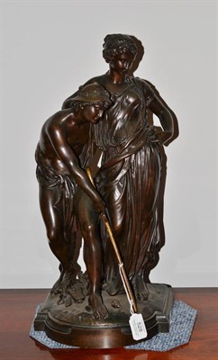 Lot 528 - A 19th century French bronze figure group, 49cm high, the base stamped 'Societe des Bronzed'