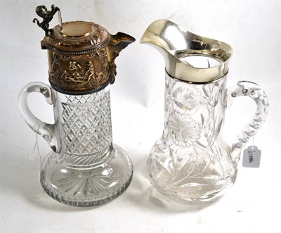 Lot 531 - Two silver plated cut glass claret jugs, 30cm and 24cm high