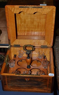 Lot 533 - A 19th century rosewood decanter box with eight glasses and lacking decanters, 30cm wide